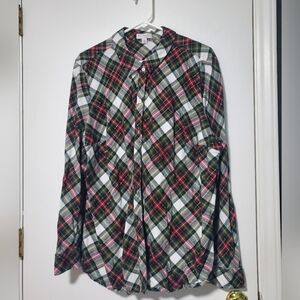 Kim Rogers Womens Red and White Casual Button Down Flannel Size 3X